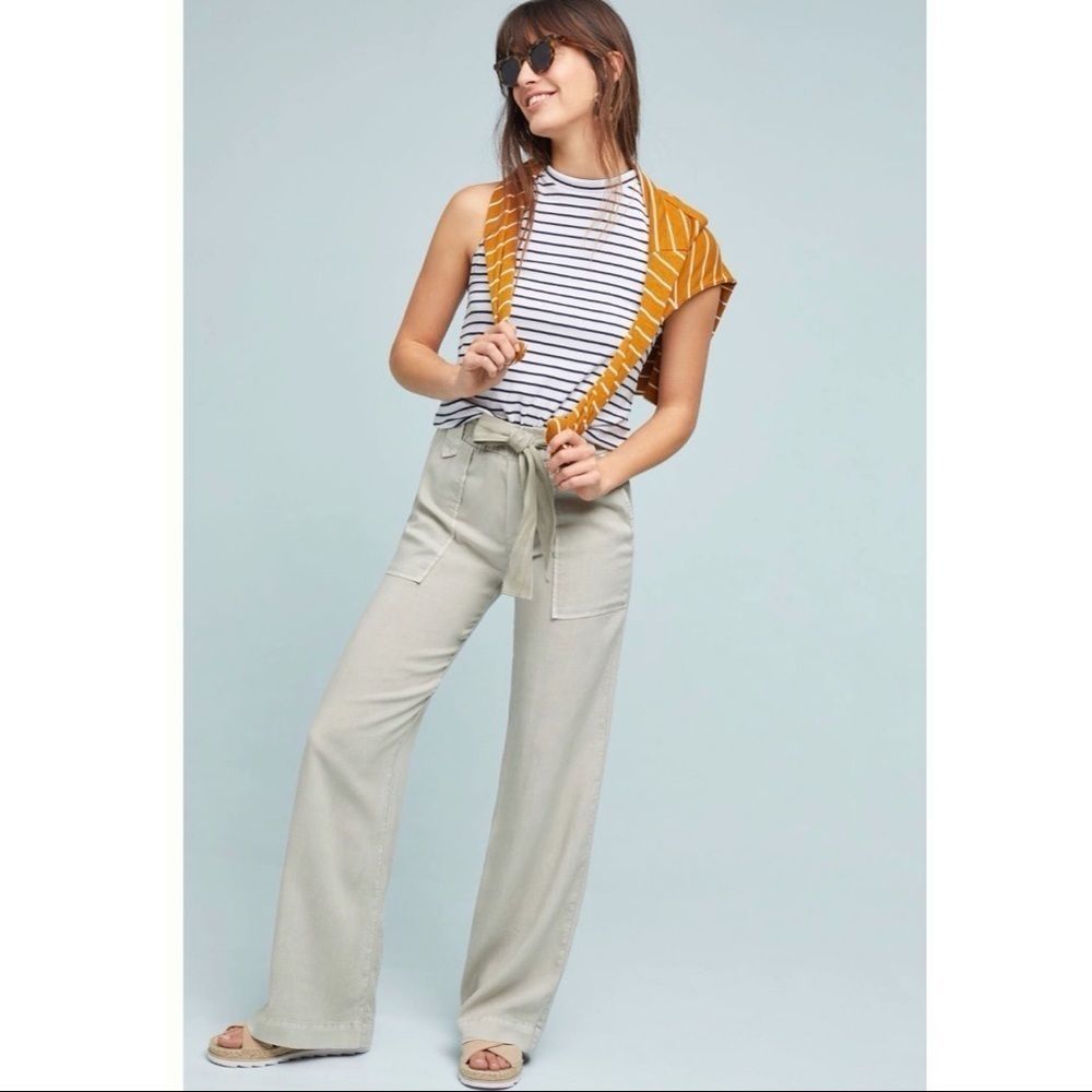Anthropologie Cloth & Stone Wide Leg Pants New Size 33 Porcelain Cotton
